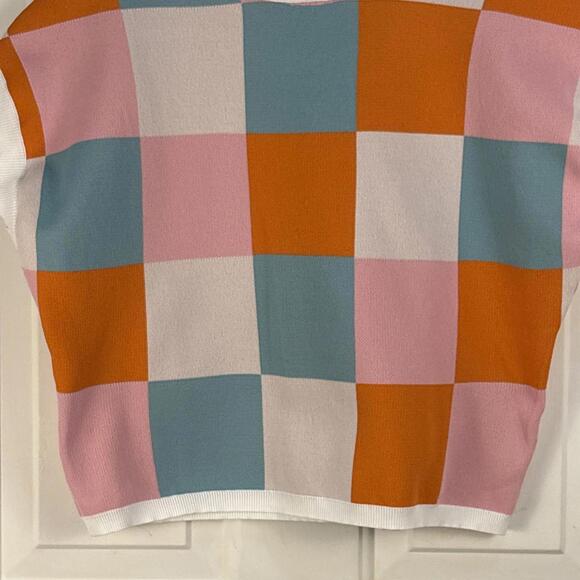 Retro 50s Style Colorful Checker Sleeveless Crop Top Small - Picture 2 of 7